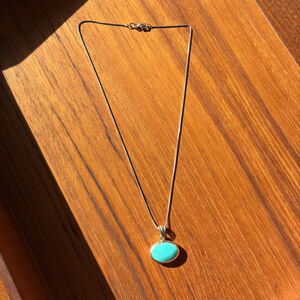 Sterling Silver Turquoise Pendant Necklace 18” 925 Italy Box Chain Oval Stone